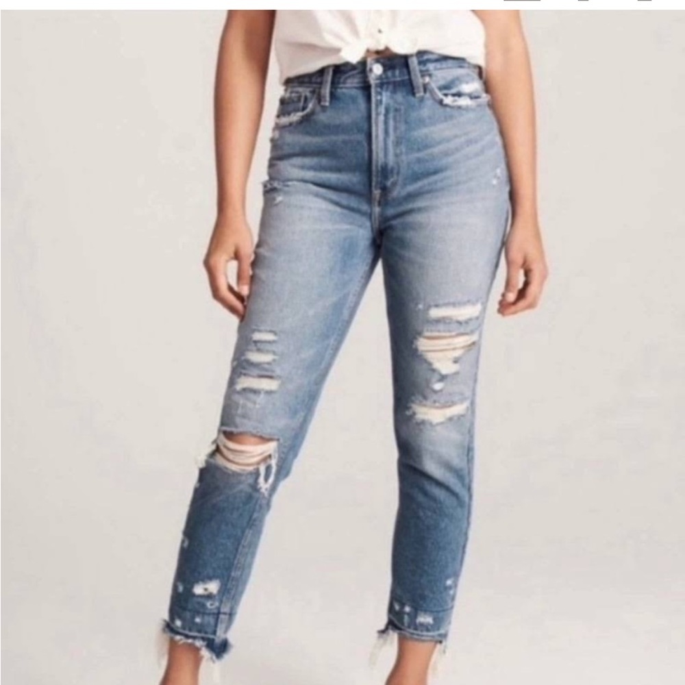 Abercrombie & Fitch Annie High Rise Girlfriend Jean - Blue Destroyed - sz 25/0r